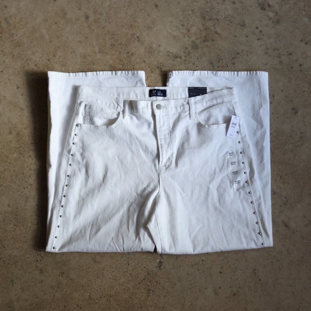 GAP Denim White Studded Wide-Leg Jeans NWT 20/35R Plus Size Fashion